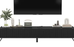 Szafka RTV Glamour Komoda RTV Czarny Mat 220 cm Czarna Rama
