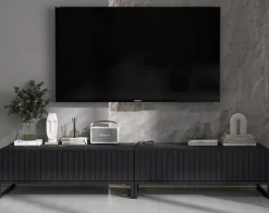 Szafka RTV Glamour Komoda RTV Czarny Mat 220 cm Czarna Rama