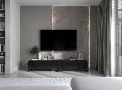 Szafka RTV Glamour Komoda RTV Czarny Mat 220 cm Czarna Rama