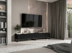 Szafka RTV Glamour Komoda RTV Czarny Mat 220 cm Czarna Rama