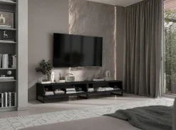 Szafka RTV Glamour Komoda RTV Czarny Mat 220 cm Czarna Rama