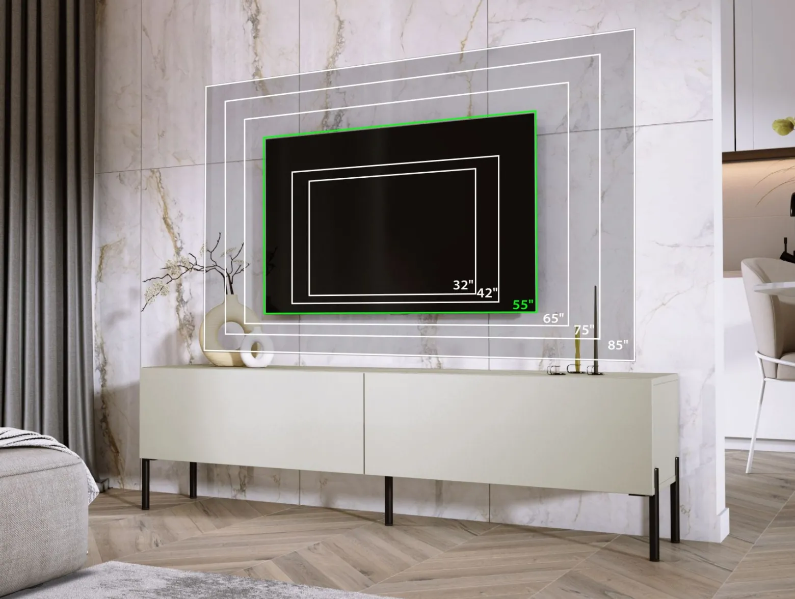 Szafka RTV : Kaszmir, nogi czarne, 170 x 34 x 32 cm