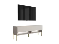 Szafka RTV Kaszmir, nogi proste złote, LED biały, 140 × 32 × 52 cm