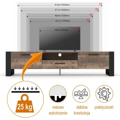 Szafka RTV komoda NUKA 200 cm dąb grange stojąca