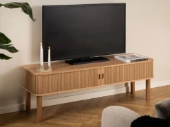 Szafka RTV Ligna 140 cm drzwi lamelowe, Oak lacquered