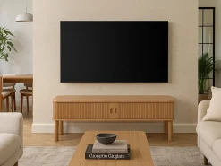 Szafka RTV Ligna 140 cm drzwi lamelowe, Oak lacquered