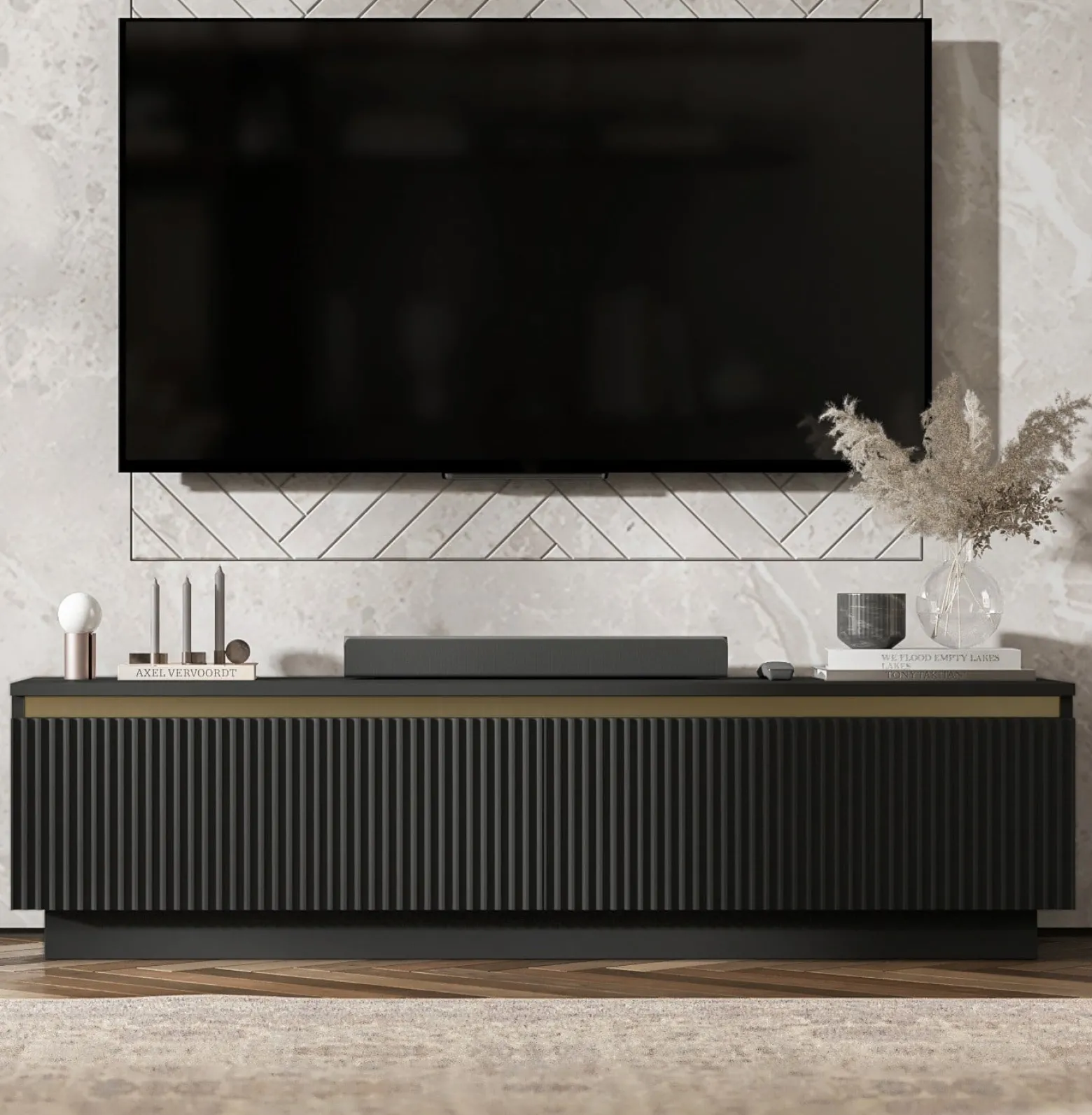 Szafka RTV Nowczesna Komoda Glamour Czarny MAT 140 cm