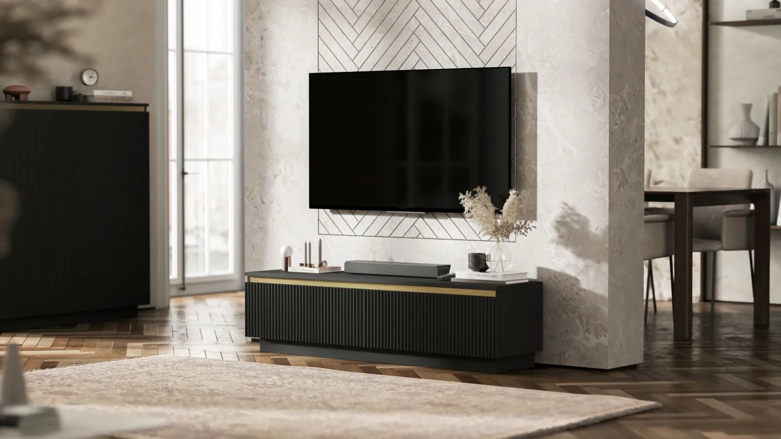 Szafka RTV Nowczesna Komoda Glamour Czarny MAT 140 cm