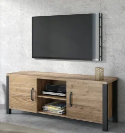 Szafka RTV OLIN 2D 147 appenzeller fichte/czarna