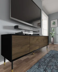 Szafka RTV SHERWOOD 180 cm 4D czarny mat/dąb catania