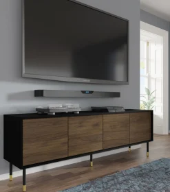 Szafka RTV SHERWOOD 180 cm 4D czarny mat/dąb catania
