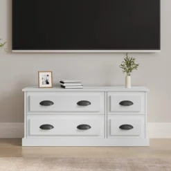 Szafka RTV Stolik Pod Telewizor Szafka Półka Biały Połysk 100x35.5x45 cm