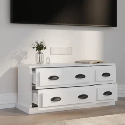Szafka RTV Stolik Pod Telewizor Szafka Półka Biały Połysk 100x35.5x45 cm