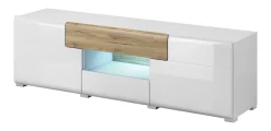 Szafka RTV TOLEDO 2D2S 159 biała połysk/dąb san remo