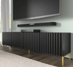 Szafka RTV WAVE 200 cm 4D frez czarny mat