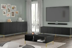 Szafka RTV WAVE 200 cm 4D frez czarny mat