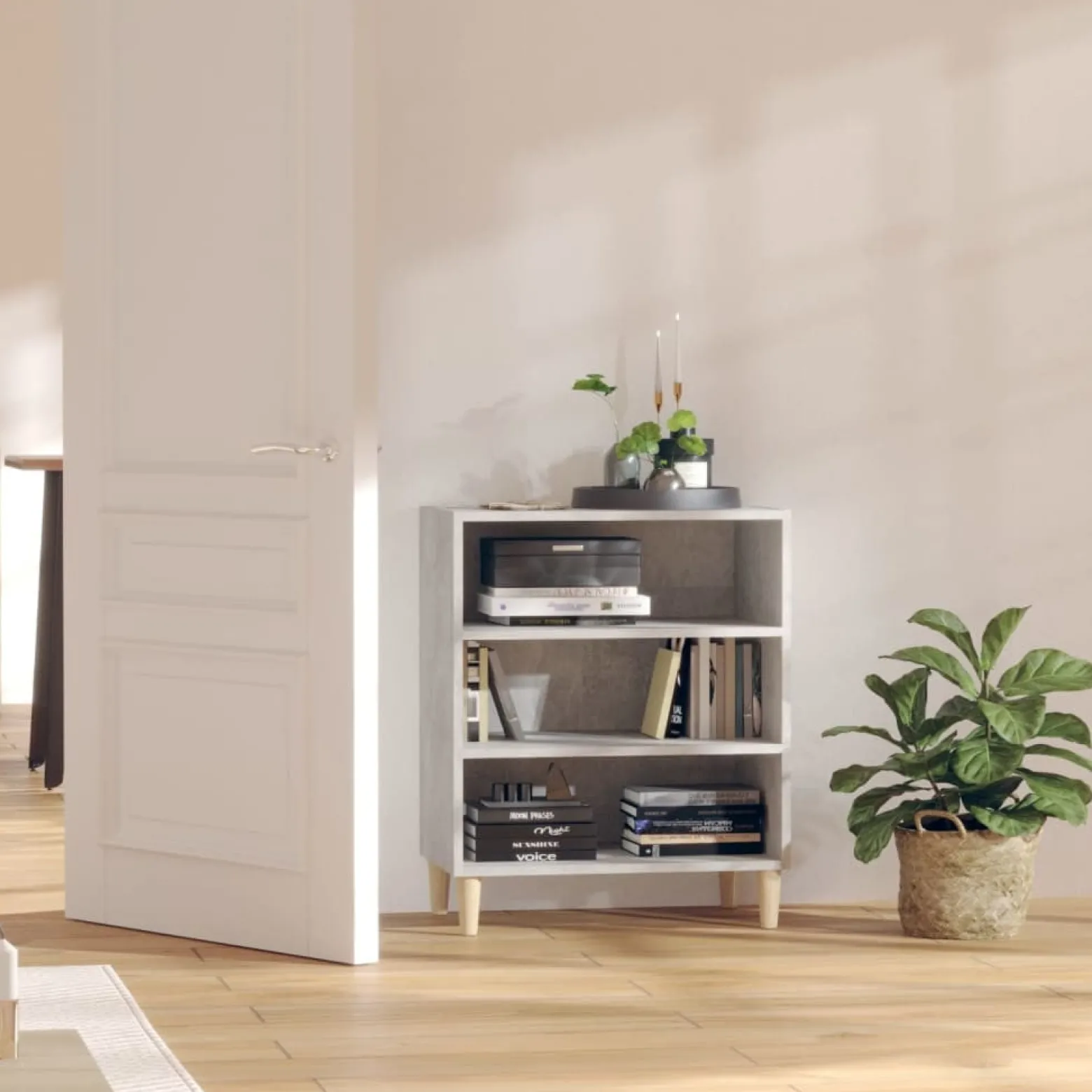 Szafka Szara Beton z Półkami 57x35x70 cm do Salonu Pokoju Sypialni