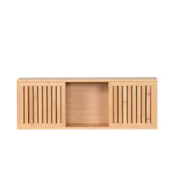 Szafka Wisząca Zamknięta z Półkami Kwadratowa Bambusowa 92,5x20x33
