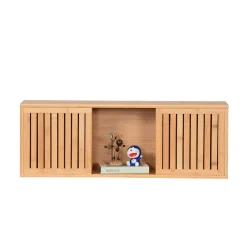 Szafka Wisząca Zamknięta z Półkami Kwadratowa Bambusowa 92,5x20x33