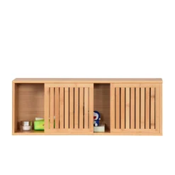 Szafka Wisząca Zamknięta z Półkami Kwadratowa Bambusowa 92,5x20x33