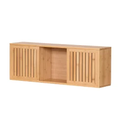 Szafka Wisząca Zamknięta z Półkami Kwadratowa Bambusowa 92,5x20x33