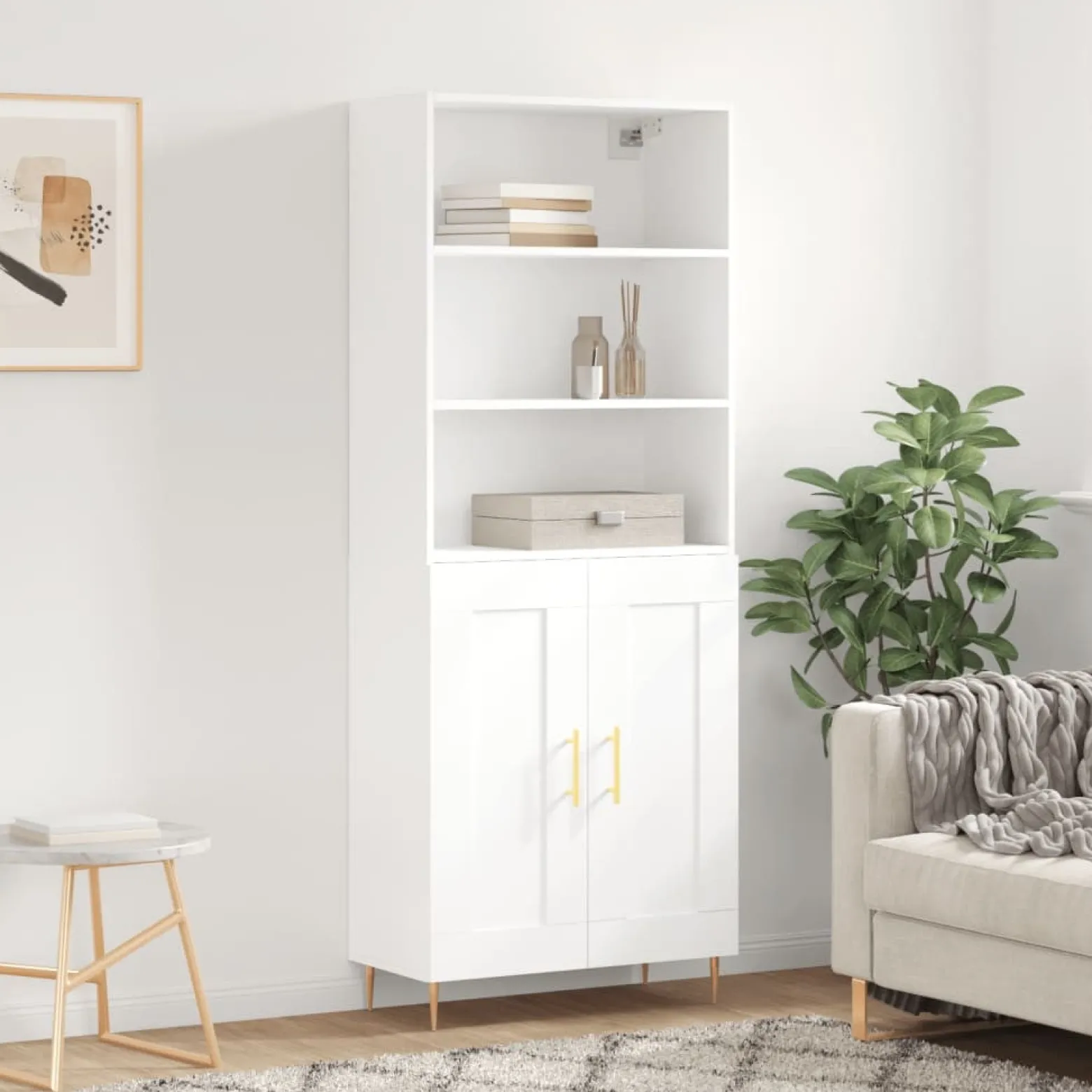 Szafka Witrynka Biała z Drzwiami 69.5x34x180 cm do Salonu Pokoju