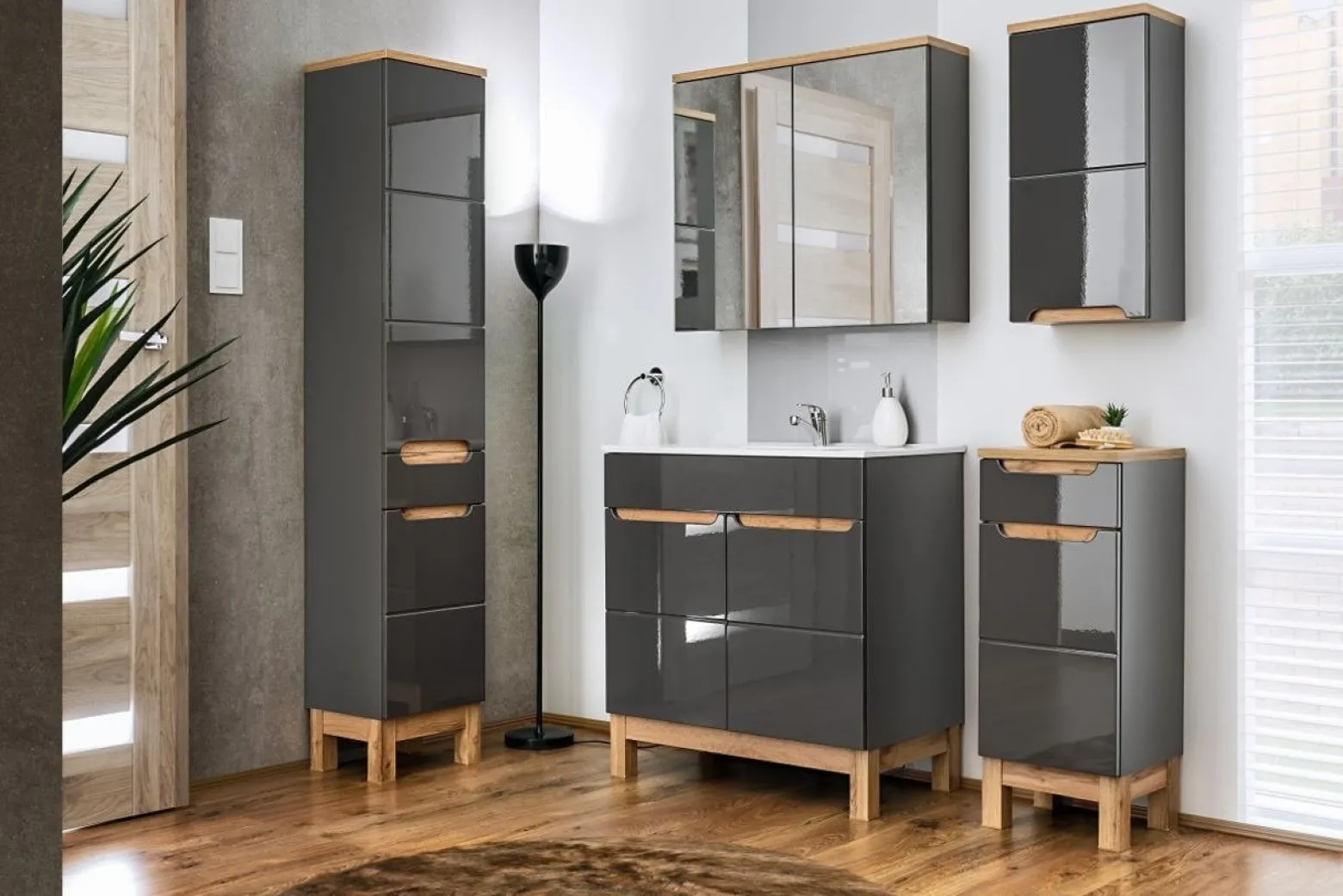 Szafka z lustrem 60 cm Bali szary