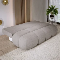 Szara sofa z funkcją spania i pojemnikiem pikowana MISTY boucle