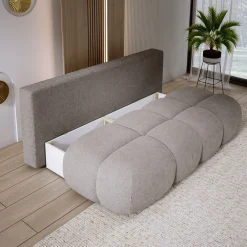 Szara sofa z funkcją spania i pojemnikiem pikowana MISTY boucle