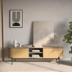 Szeroka szafka RTV 200 cm o zaokrąglonym kształcie do salonu RATTAS