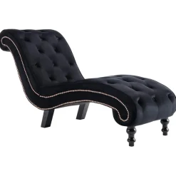 Szezlong Czarny Tapicerowany Leżanka Sofa Fotel Łóżko Aksamit
