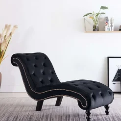 Szezlong Czarny Tapicerowany Leżanka Sofa Fotel Łóżko Aksamit