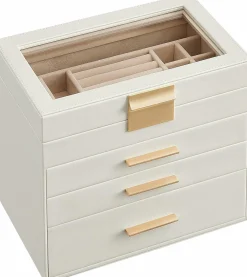 Szkatułka na biżuterię 4 poziomy GLAMOUR beżowa 21,5x25,1x15,3 cm