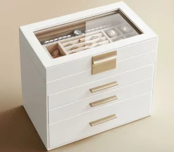 Szkatułka na biżuterię 4 poziomy GLAMOUR beżowa 21,5x25,1x15,3 cm