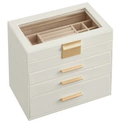 Szkatułka na biżuterię 4 poziomy GLAMOUR beżowa 21,5x25,1x15,3 cm