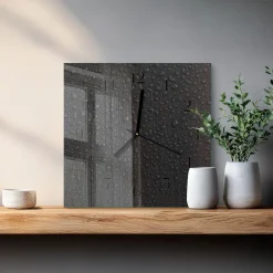 Szklany zegar 30x30 Krople Wody nowoczesny do salonu