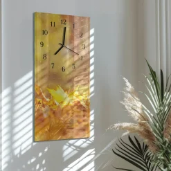 Szklany zegar 30x60 Liście dekoracyjny do salonu