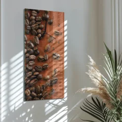 Szklany zegar 30x60 Ziarna Kawy dekoracyjny na ścianę