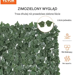 Sztuczny Żywopłot 990 x 2490 mm Mata Osłonowa z Liśćmi Bluszczu