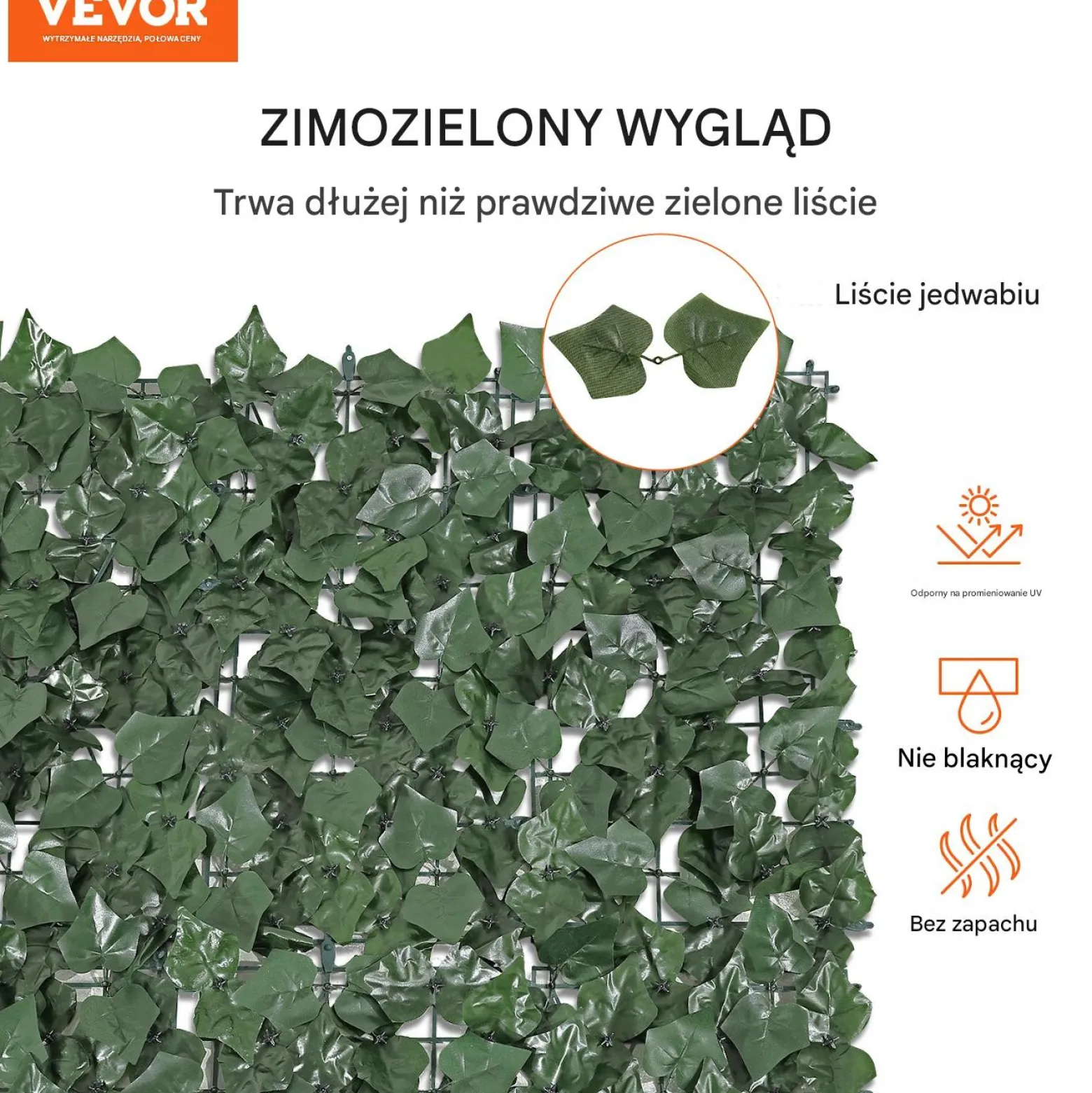 Sztuczny Żywopłot 990 x 2490 mm Mata Osłonowa z Liśćmi Bluszczu