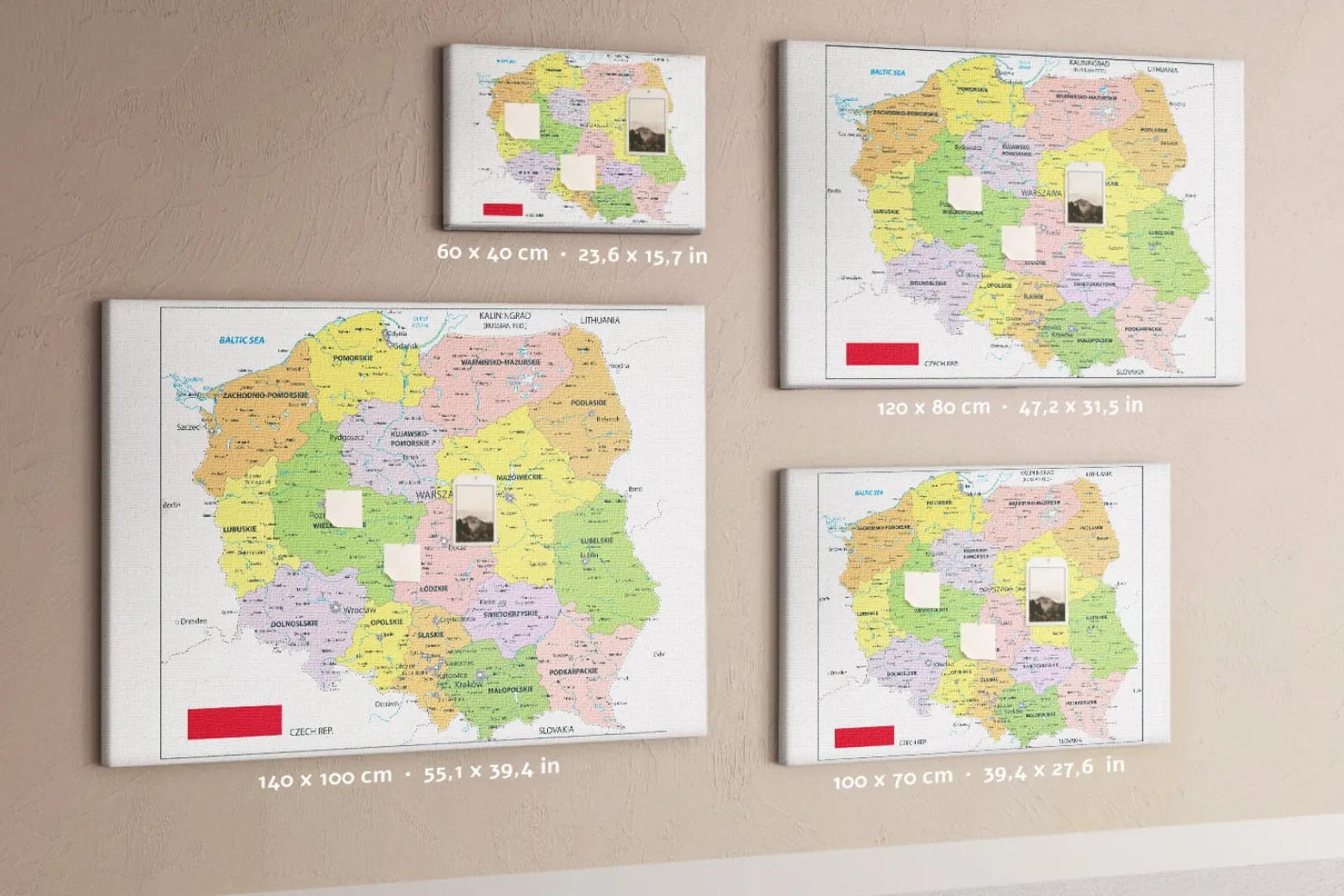Tablica korkowa z nadrukiem do sypialni + pinezki Mapa