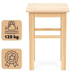 Taboret drewniany 43,5 cm stołek kuchenny, siedzisko z drewna