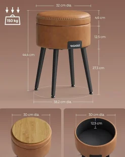 Taboret okrągły ze stalowymi nogami karmelowy brown