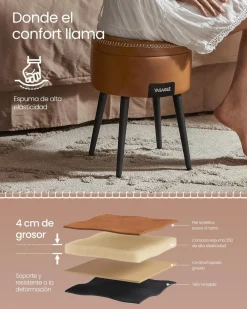 Taboret okrągły ze stalowymi nogami karmelowy brown