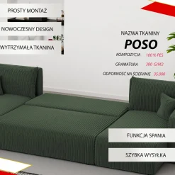 Tapicerowany narożnik PIANO U z funkcją spania - zielony
