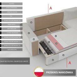 Tapicerowany narożnik PIANO U z funkcją spania - zielony
