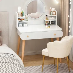 Toaletka kosmetyczna lustro makijaż biała duża skandynawska loft nowoczesna