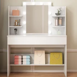 Toaletka kosmetyczna makijażu wizażu z lustrem led nowoczesna loft 110 cm