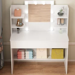 Toaletka kosmetyczna makijażu wizażu z lustrem led nowoczesna loft 110 cm