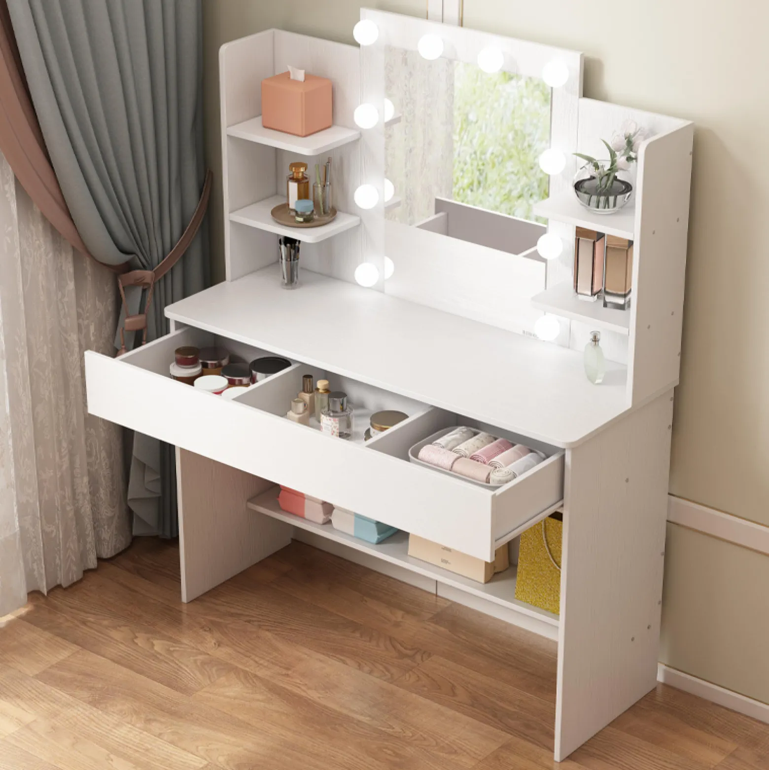 Toaletka kosmetyczna makijażu wizażu z lustrem led nowoczesna loft 110 cm